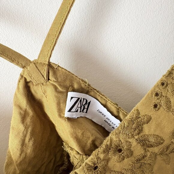 Zara Embroidered Chemise Dress Green Size XS - Picture 9 of 11